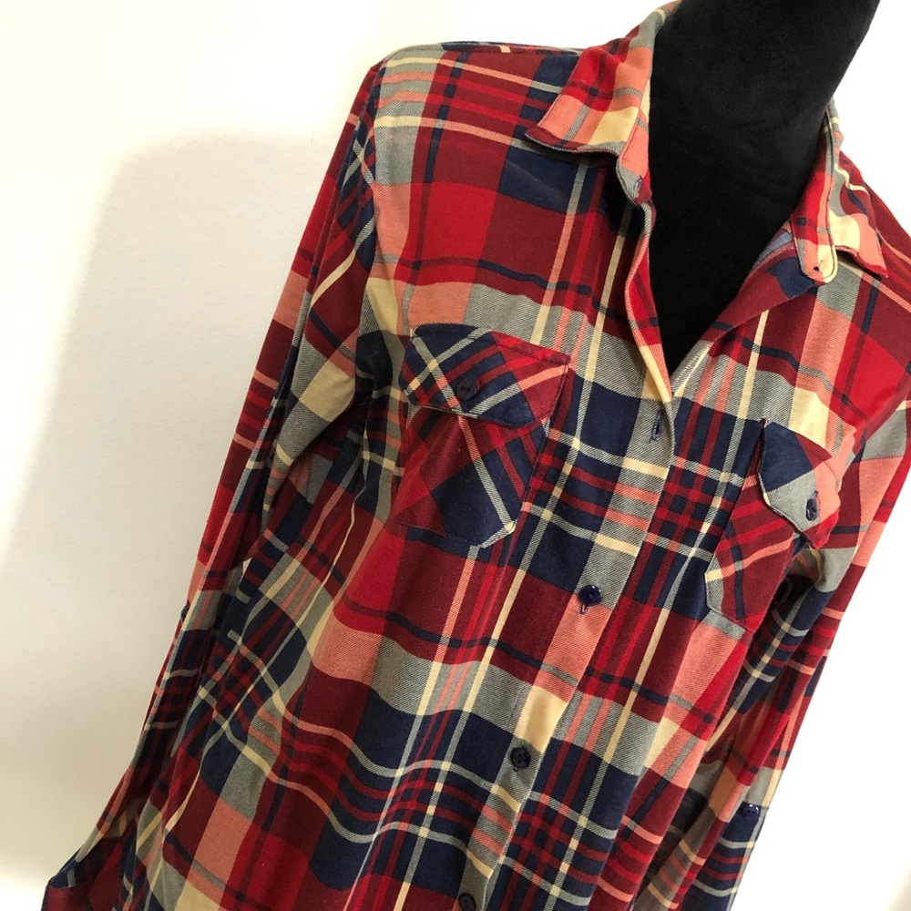 Red Blue & Cream Plaid Long Sleeve Top